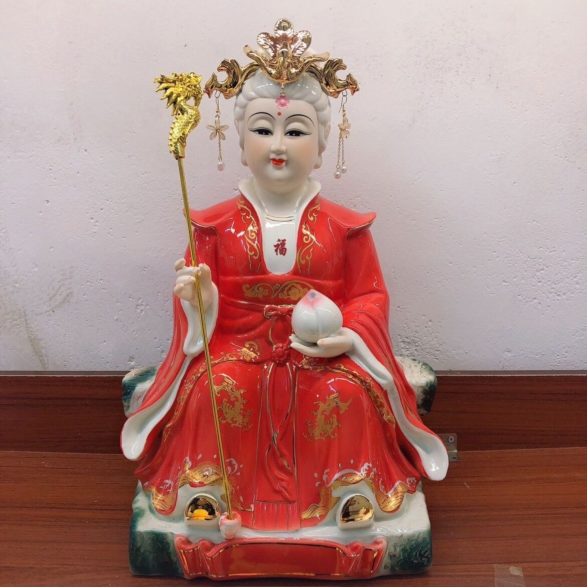 陶瓷秞彩高档坐石家用老母泰山奶奶,泰山老母神像家庭新款