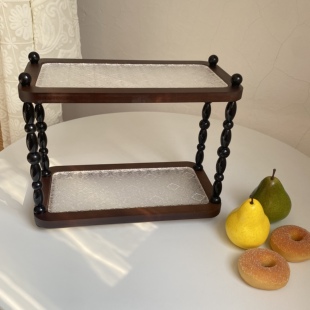 复古实木置物架桌面双层杯架高级感餐边柜玻璃杯收纳架桌面摆件