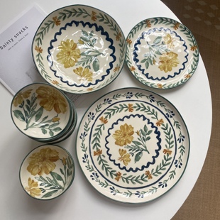 大厂订单 故里瓷器 法式釉下彩菜盘子家用高颜值深汤盘牛排盘精致