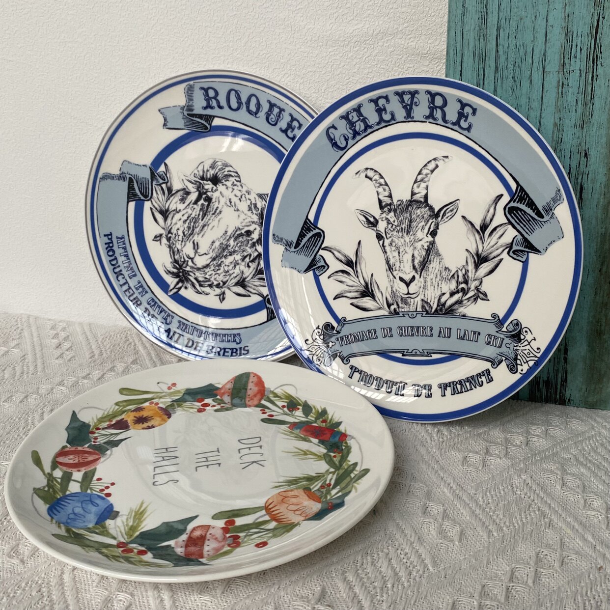 中古复古出口欧式动物插画风格陶瓷圣诞点心盘下午茶餐盘西餐盘