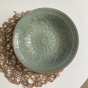 原单尾货陶瓷浮雕大汤碗家用复古做旧果碗果盆可微波炉水煮鱼汤盆