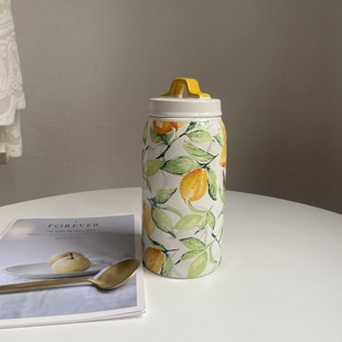 原单尾货 微瑕 陶瓷收纳罐带盖柠檬北欧风家用咖啡豆陶瓷存储罐子