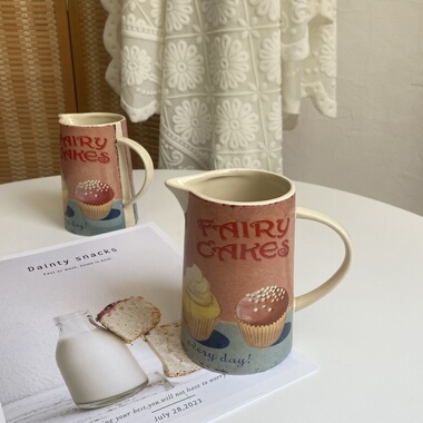 美单尾货做旧复古陶瓷引流壶引流杯奶壶个性美式田园风桌面小花插