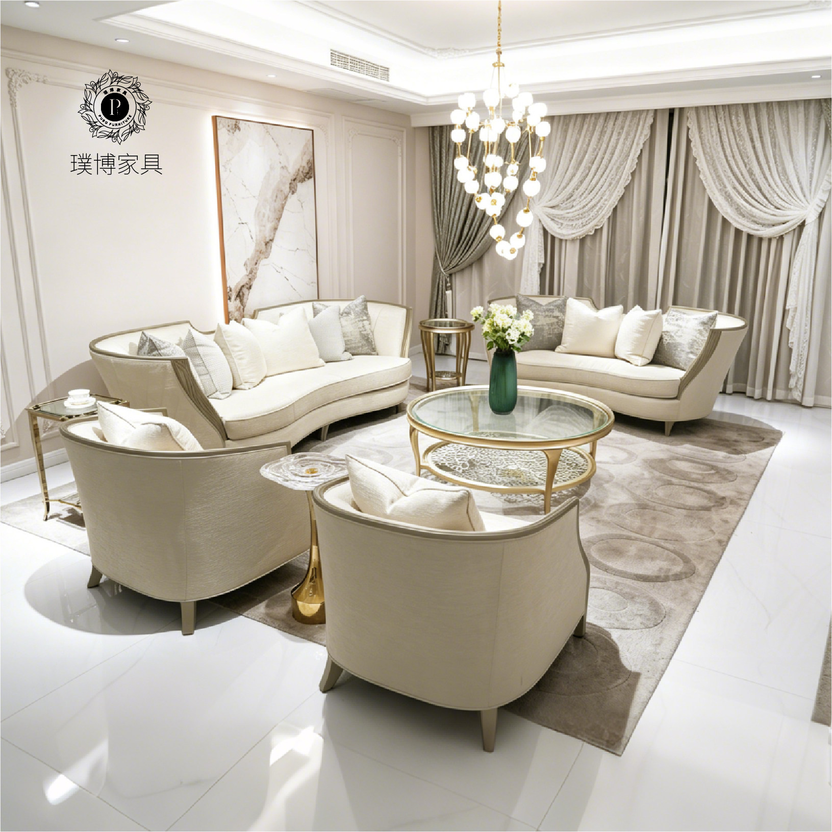 璞博美式轻奢art阿黛拉全实木棉麻沙发别墅大户型组合布沙发定制