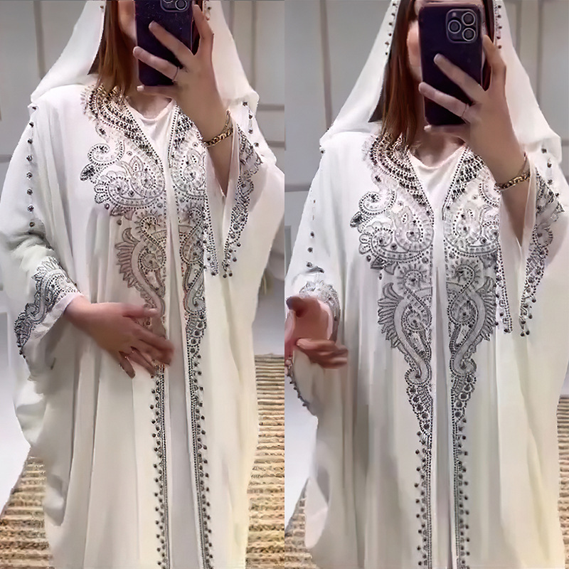 阿拉伯烫钻钉珠罩袍非洲大码连帽连衣裙 African oversized dress