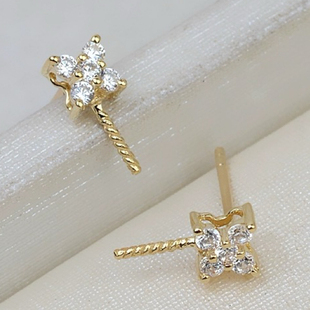 18k金珍珠耳饰空托方型戴妃款耳钉耳勾高级感可DIY裸配件不带珍珠