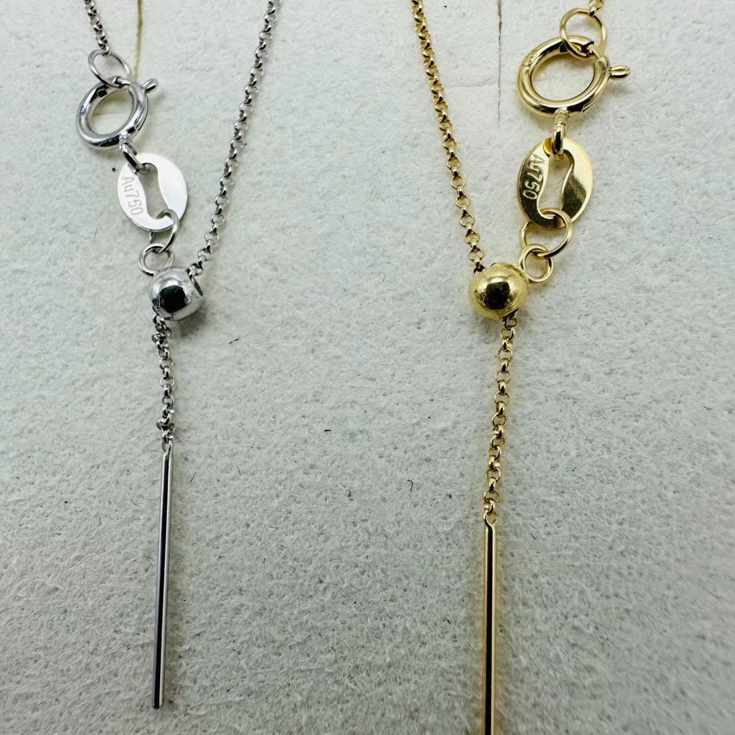 18k金珍珠万能链项链45cm50cm调节球带针卡家链路路通链au750镶嵌