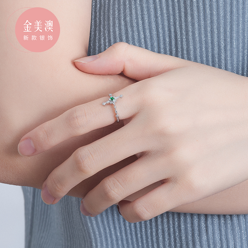 金美澳开口女纯银复古戒指