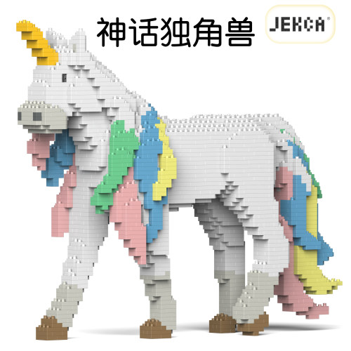 JEKCA独角兽招财猫拼插积木摆件