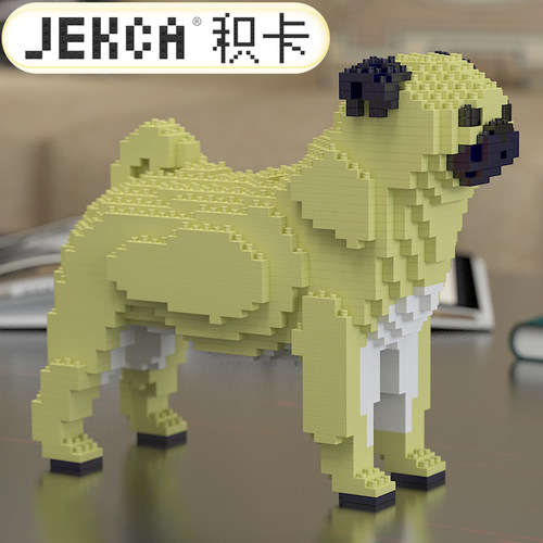 八哥犬积木JEKCA家居客厅摆件