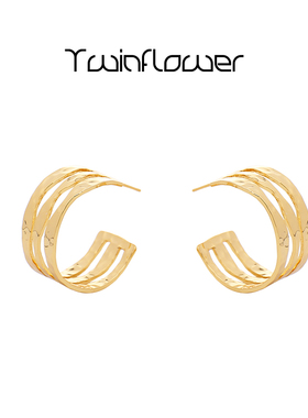 Twinflower简约复古水波纹耳圈时尚轻奢高级感小众