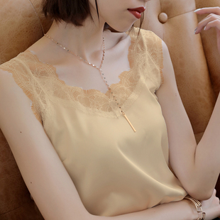 夏季2025韩版高级感流行花边蕾丝绸缎洋气百搭大码背心吊带上衣女