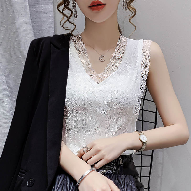 2024春秋白色黑色蕾丝打底吊带背