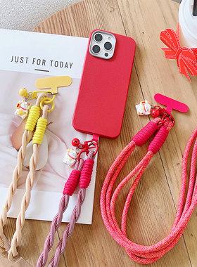 手机挂绳新年红色斜挎可背防丢挂链便携户外出行小蜜蜂拍得立挂件