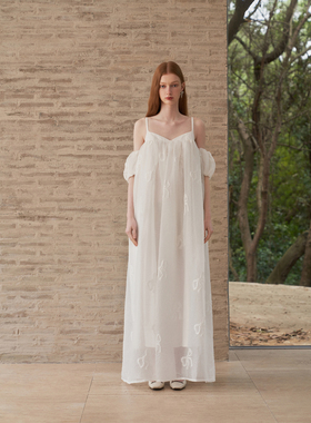 ESTER HSU 2024SS 春夏新品 蝴蝶结提花吊带连衣裙 白色 紫色两色