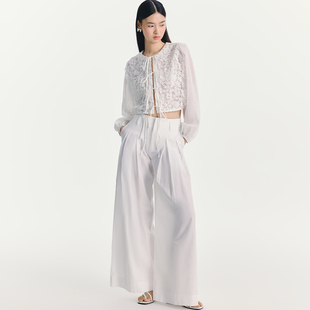 HSU 高腰阔腿裤 2025SS 棉质褶饰阔腿长裤 春夏新品 ESTER