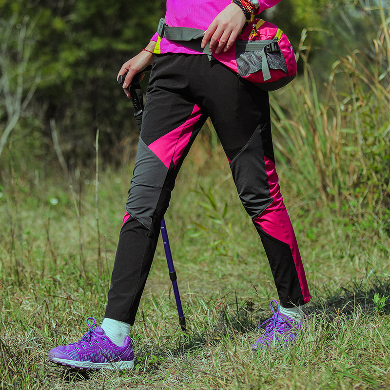 户外高弹拼色速干裤女夏季轻薄透气排汗登山裤徒步行山运动快干裤