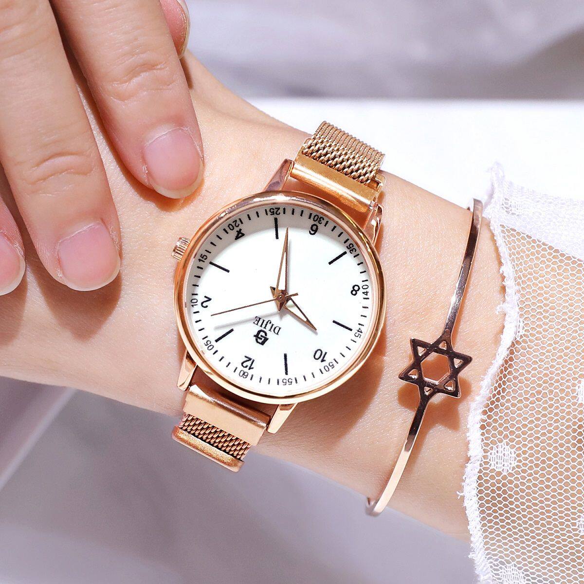 手表女款初中女学生简约时尚玫瑰金钢带懒人磁铁带超薄2022春新款