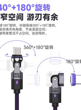 240W磁吸线540度旋转头typec适用iPhone17华为小米手机快充数据线