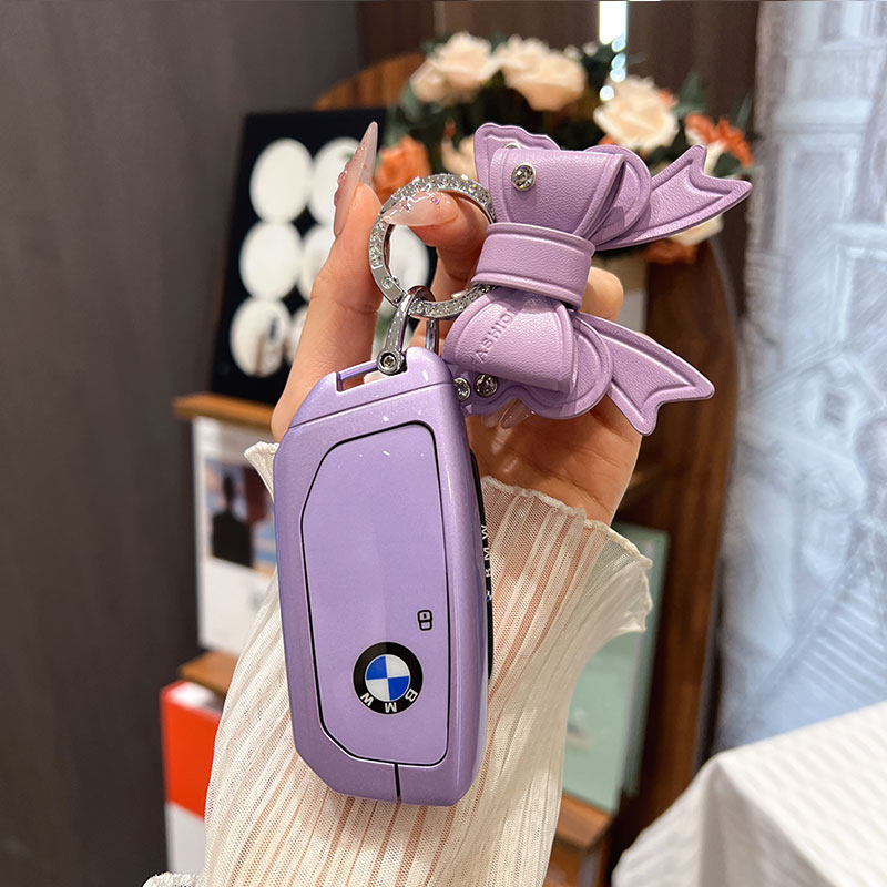 适用宝马5系 /7系钥匙套女款紫色金属壳X1 X3/X5专用高级感全包