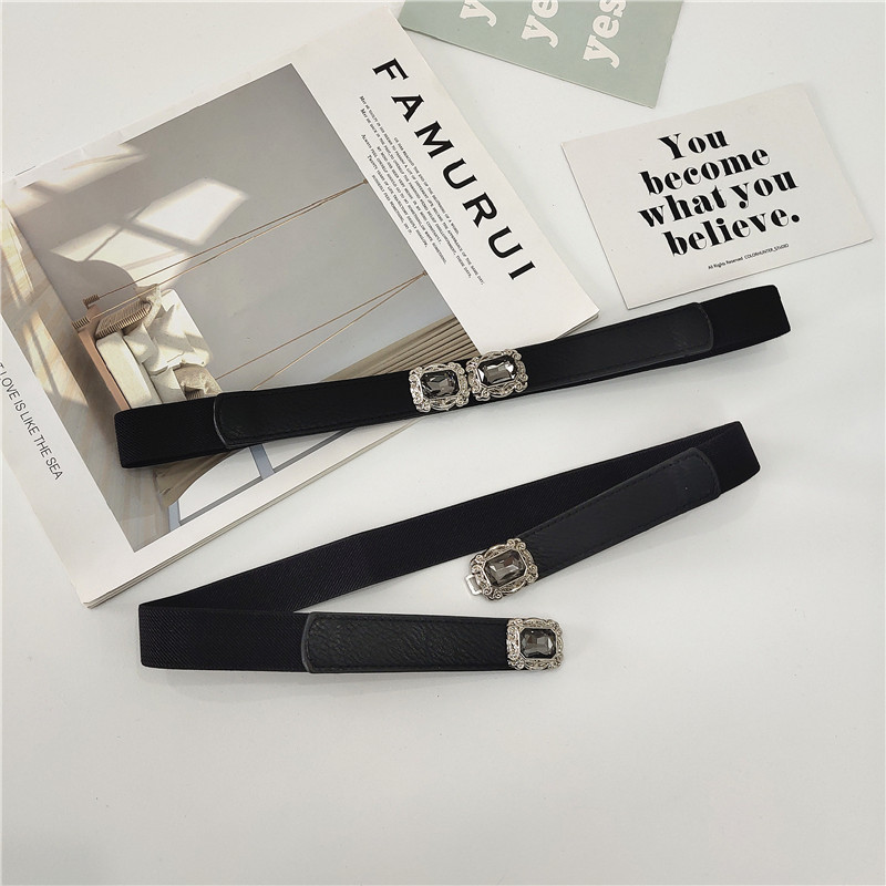 黑钻小卡扣复古松紧弹力简单腰带
