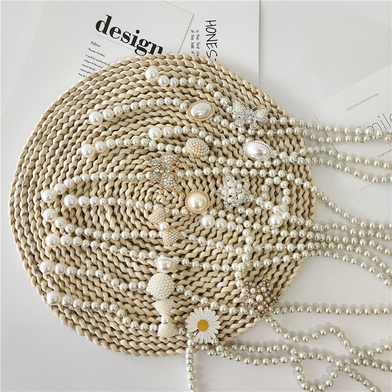 连衣裙装饰腰带女细韩国绑带钩珍珠腰链配裙子夏简约百搭串珠弹力