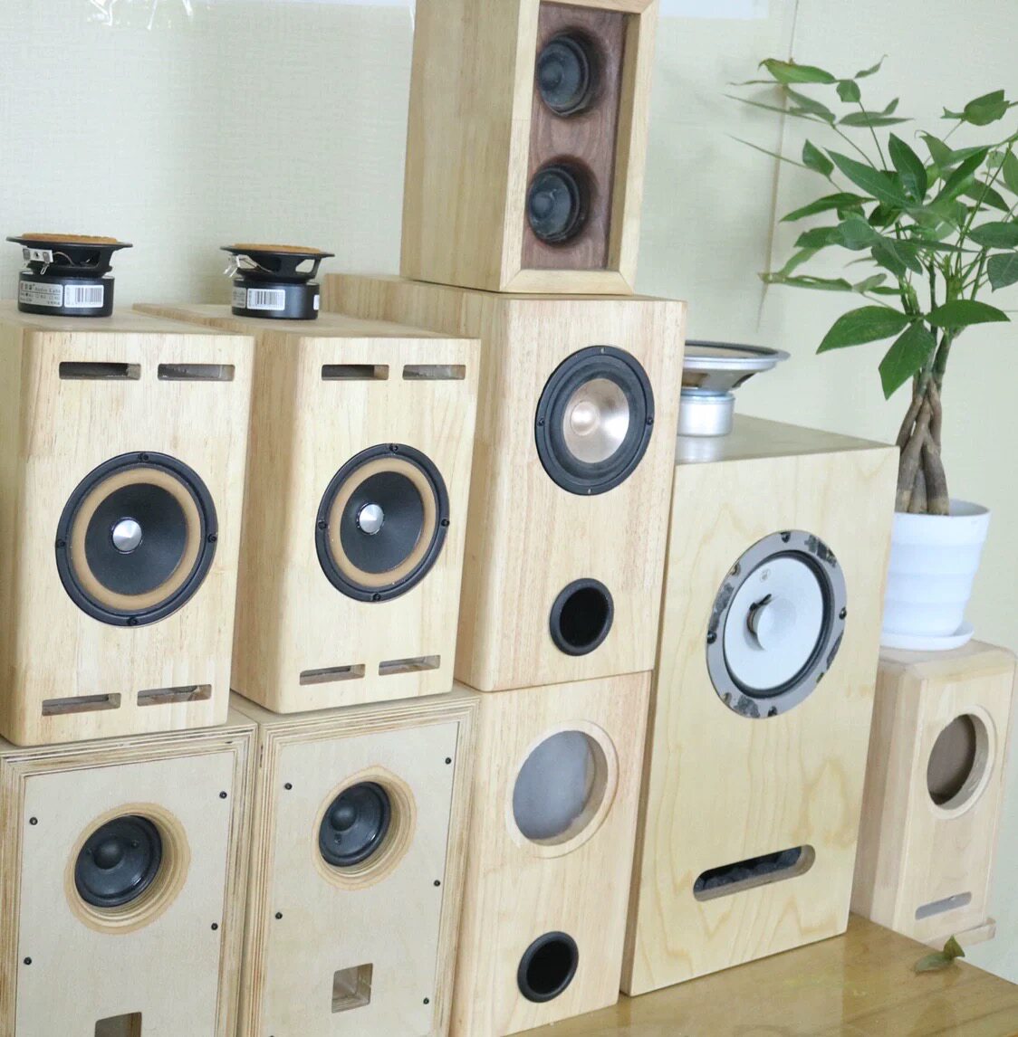 全频同轴二分频三分频落地书架低音炮实木HiFi音箱空箱体定制DIY