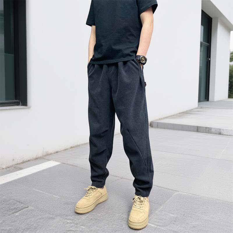 秋冬新款潮流韩版宽松运动哈伦卫裤子直筒加绒加厚男士小脚休闲裤