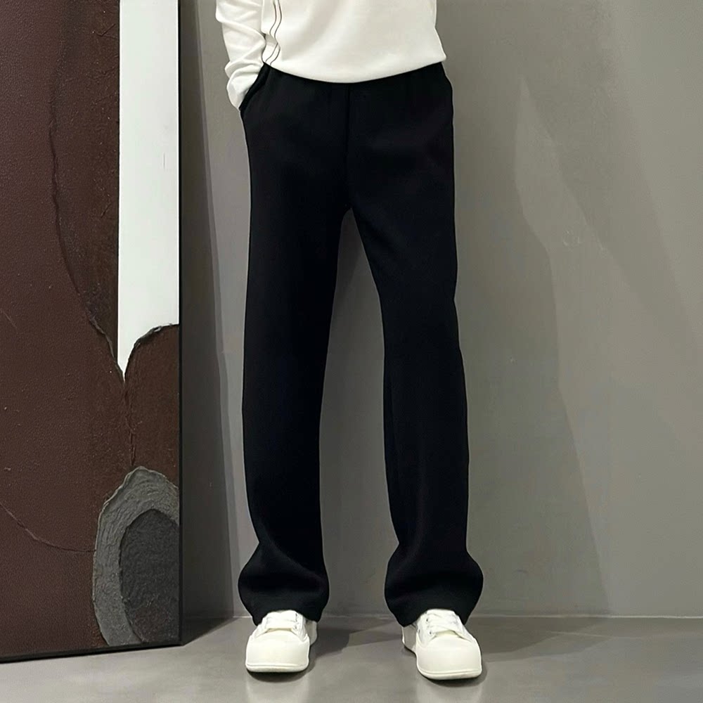 秋冬新款高街美式直筒休闲裤男纯色轻奢时尚百搭针织运动卫裤潮流