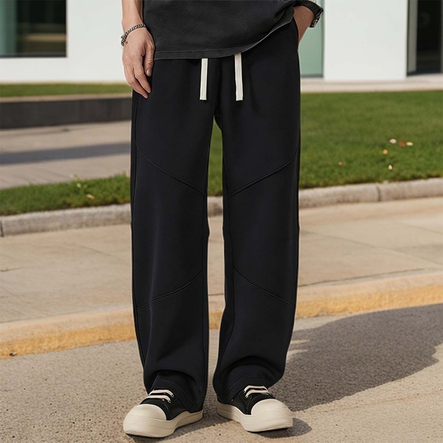 秋冬新款美式重磅运动卫裤男加绒香蕉裤子宽松直筒大码弯刀休闲裤