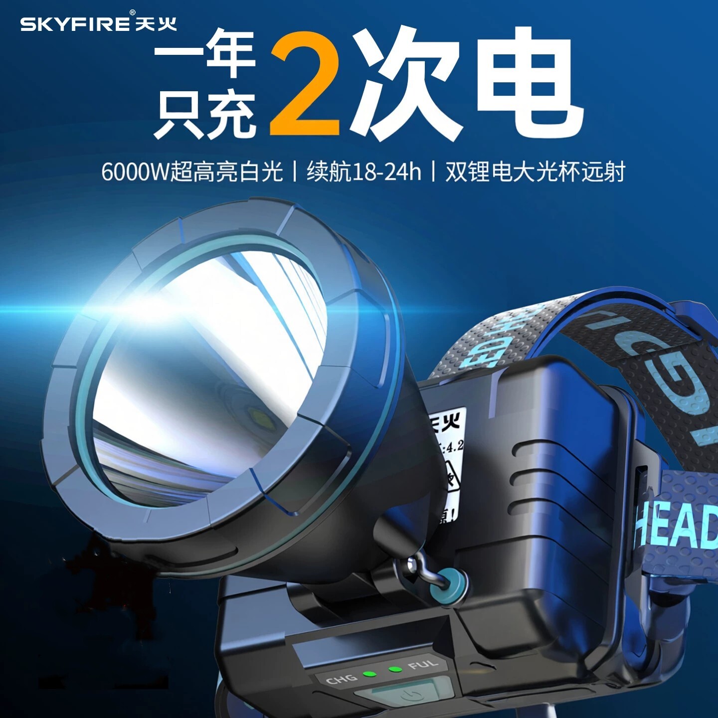 天火头灯2025新款强光手电筒超亮户外充电超长续航头戴式矿灯夜钓