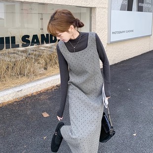 富家千金高级感气质名媛长裙爆款 灰色背心裙小香风套装 女秋冬新款