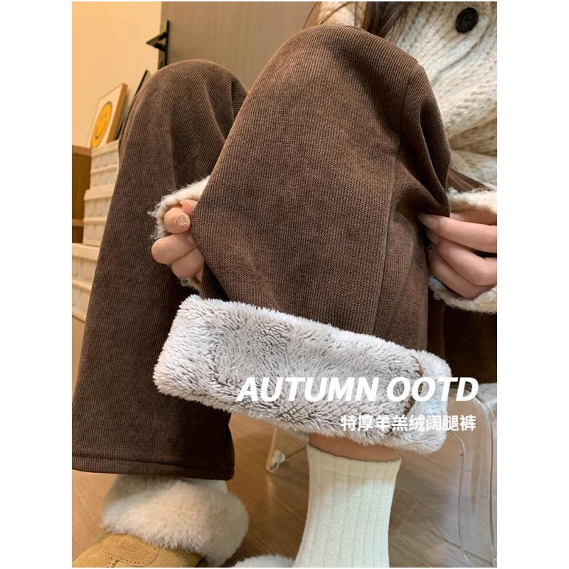 清仓捡漏~加绒阔腿裤女秋冬季高腰垂感直筒羊羔绒加厚保暖棉裤子,女装/女士精品,休闲裤,淘宝优惠券,粉丝福利购,淘宝优惠卷