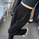 黑色休闲阔腿裤 女春秋季 高腰垂感超高腰窄版 清仓捡漏 直筒运动裤