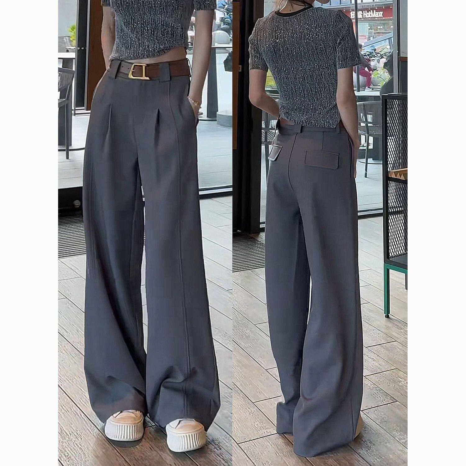 高级感西装裤女春秋直筒裤高腰西裤辣妹拖地休闲阔腿裤高个子裤子