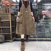 灯芯绒背带裙遮肉显瘦减龄吊带裙潮 女装 宽松复古大码 薄款 秋冬新款