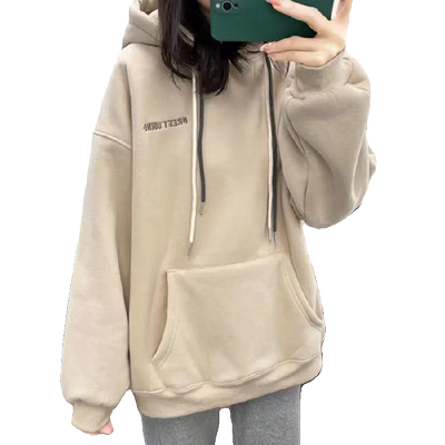 加绒加厚北极绒连帽卫衣外套女