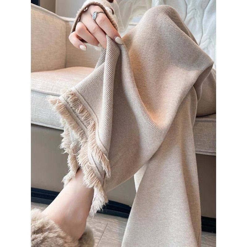 燕麦色加绒糯米裤女秋冬季高腰垂坠感软糯针织流苏毛边窄版阔腿裤,女装/女士精品,休闲裤,淘宝优惠券,粉丝福利购,淘宝优惠卷