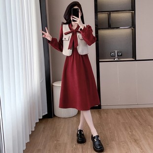 小香风红色套装连衣裙女春秋冬2025新款两件套爆款流行网红小个子