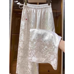 清仓捡漏休闲醋酸冰丝提花缎面阔腿裤女春夏秋季薄款高腰直筒长裤