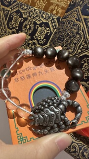 天铁莲师愤怒九头铁蝎威猛法器手链银耀石白水晶亚青随身佩戴