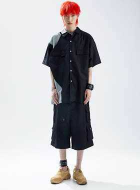 TE线上商铺 SFTTR曲线分割后背镂空解构拼接男女不规则裁片衬衫