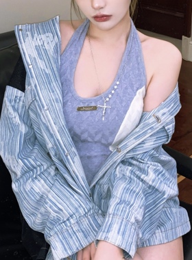 TE线上定制织线竖纹后背镂空裁片解构廓形短款宽松外套牛仔夹克