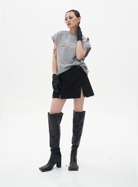 [TE SHOP]SFTTR双拉链拼接不规则辣妹可调节松紧设计半身裙百褶裙