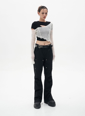 [TE SHOP]SFTTR 22SS 两色长袖宽松设计感防晒露肩网纱镂空罩衫