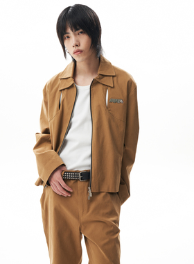 [TESHOP]SFTTR 双领解构斜纹工装翻领短款镂空廓形夹克外套男女