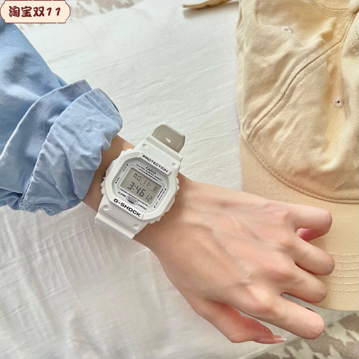 卡西欧G-SHOCK&BABY-G DW-5600MW-7A&BLX-560-7纯白情侣对表方块