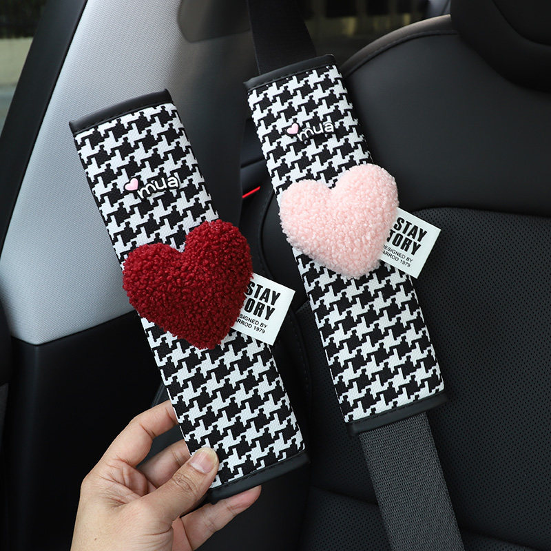 千鸟格汽车安全带护肩套爱心可爱版高级感女生车载保护套防磨衣服,汽车用品/电子/清洗/改装,手刹套/档把套/套饰套装,淘宝优惠券,粉丝福利购,淘宝优惠卷