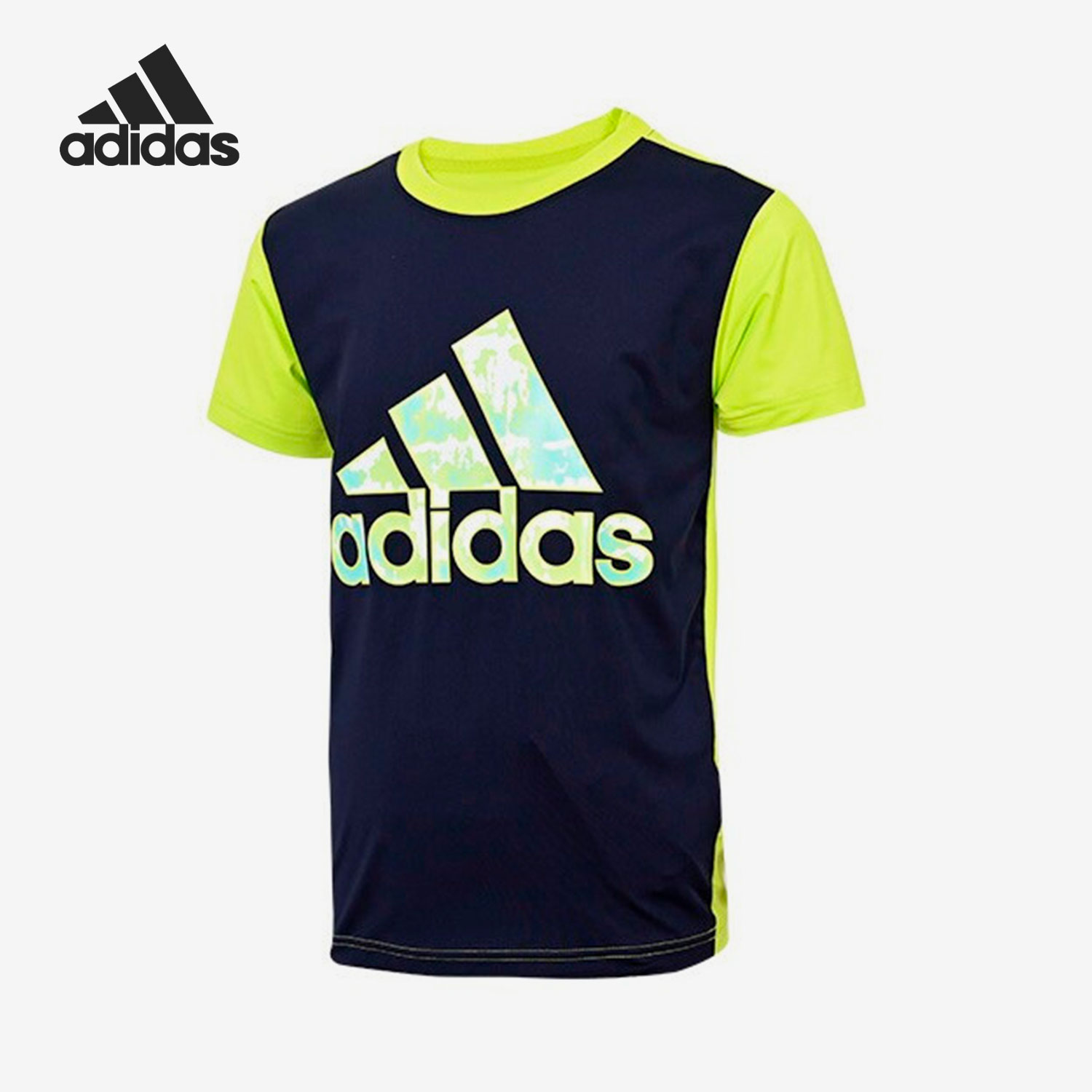 Adidas/阿迪达斯正品2022夏拼色小童运动圆领短袖T恤HE0045