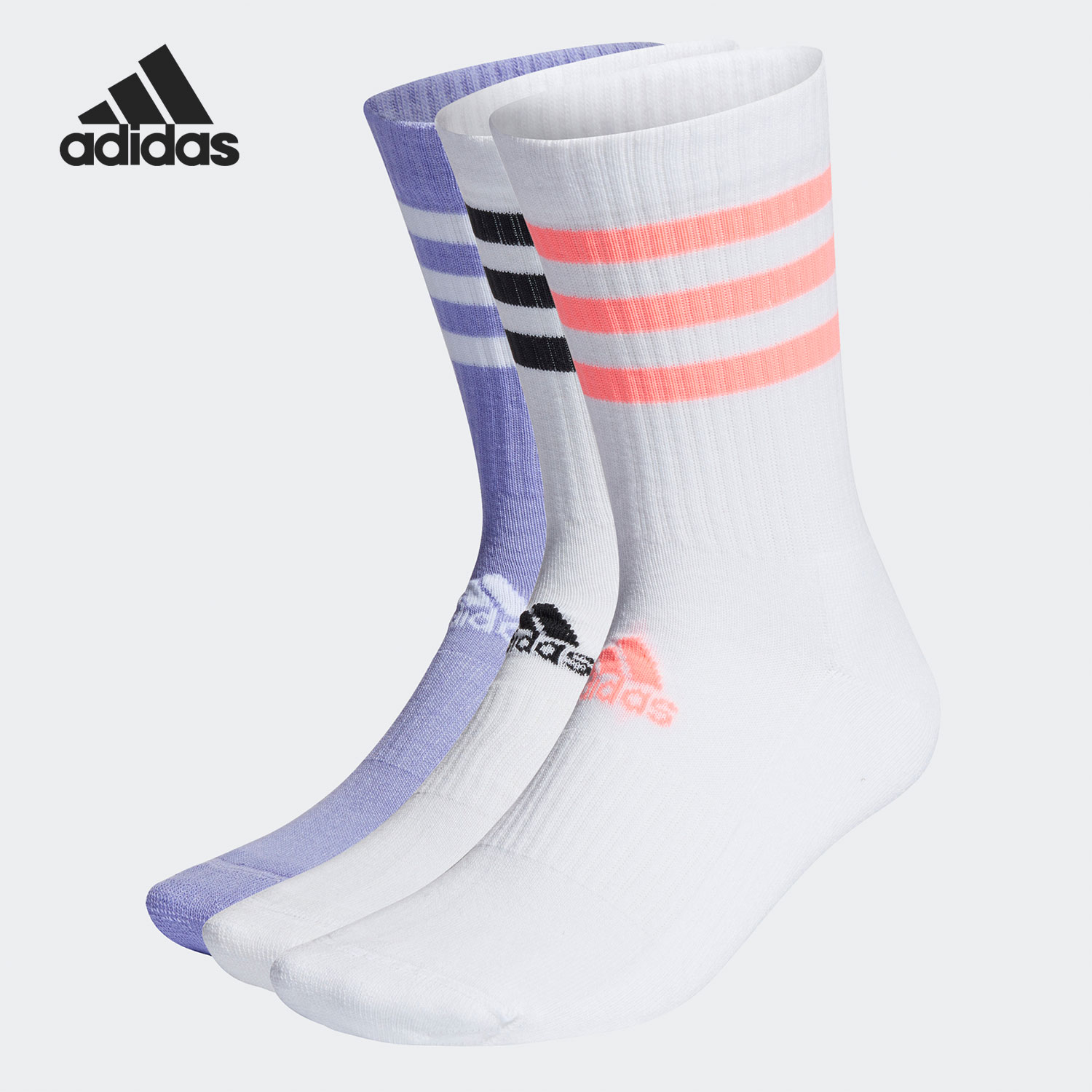 阿迪达斯男女三条纹运动中筒袜